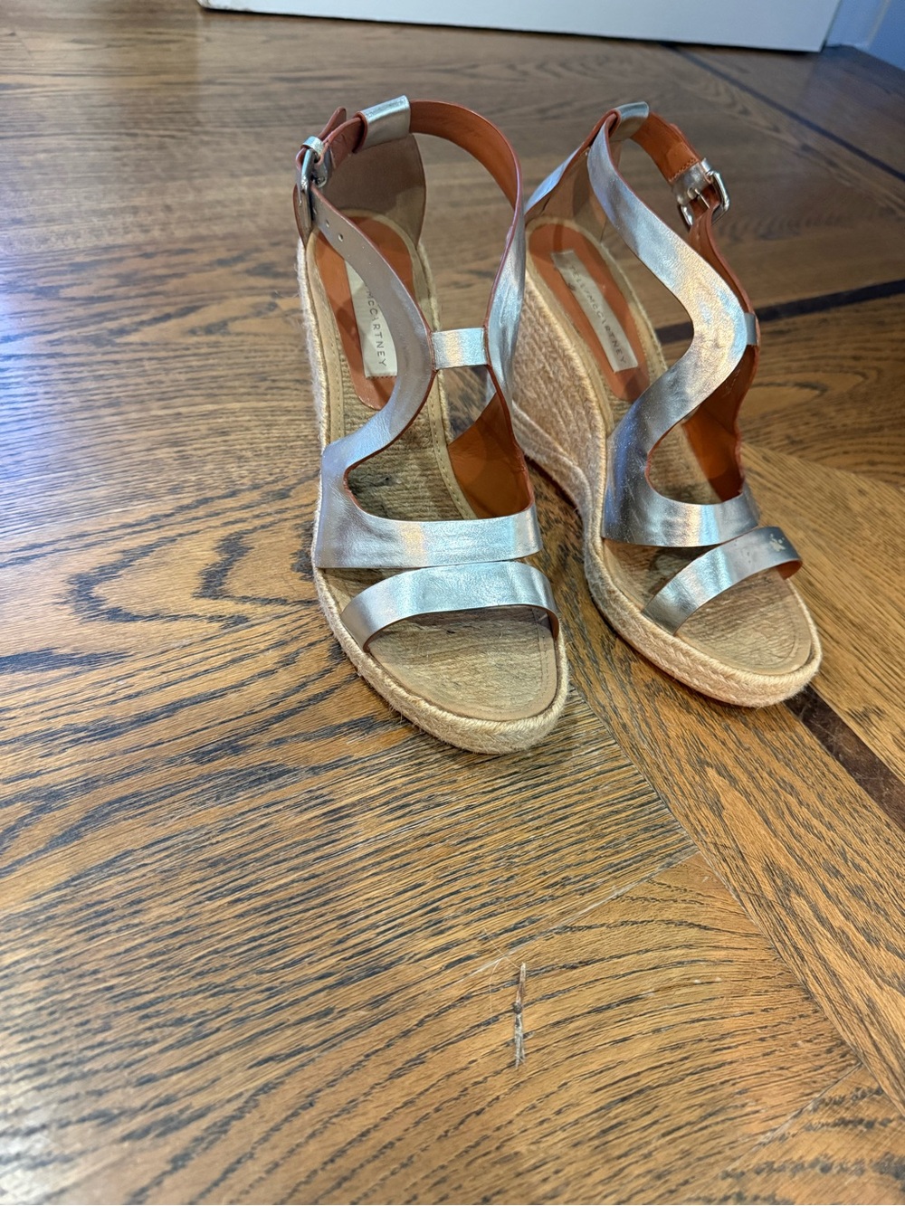 Stella Mccartney Metallic Leather Espadrille Wedge Sandals